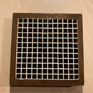 vintage 7 inch tile top trivet black tile with wooden frame